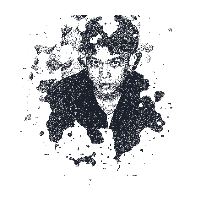 Jhonn Vincent Arcipe, dithered portrait dissolving into the page